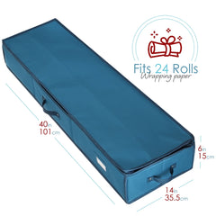 Christmas Gift Wrap Storage Organizer with Interior Pockets - Accommodates Up to 22 Rolls of 40", Blue