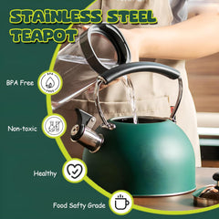 Whistle Your Way to Perfect Tea Time with Our Stylish 3 Quart Dark Green Stovetop Kettle! 🍵✨