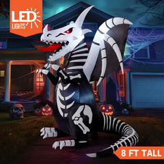 8-Foot Inflatable Skeleton Dragon for Halloween Yard Decoration