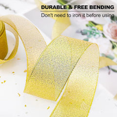 Metallic Gold Glitter Ribbon, 5/8" x 25 Yards - Perfect for Crafting, Sewing, Gift Wrapping, and Holiday Decorations