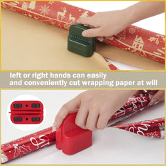 Effortless Gift Wrapping: 2-Piece Cutter Set with Replaceable Blades & 4 Wheels - Compact Tool in Green & Red