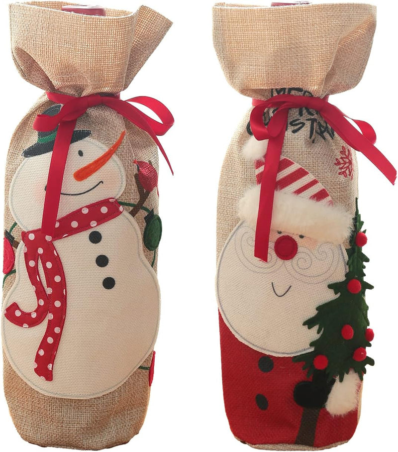 Burlap Wine Bottle Gift Bags with Drawstring - Reusable for Christmas, Weddings, Birthdays, and Holiday Celebrations (Set of 2)