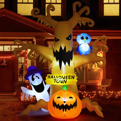 8 FT Inflatable Halloween Tree with Ghosts, Pumpkins, and Owls - Ideal for Parties and Seasonal Decor
