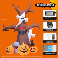 11.8 FT Inflatable Halloween Tree with LED Lighting - Ideal for Festive Outdoor Decor