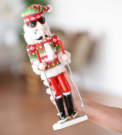 Ornativity Wooden Nutcracker - Christmas Skier in Red and Green