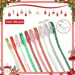 100 Yards of Festive Christmas Grosgrain Ribbon - Perfect for Wrapping Gifts and Holiday Crafts!