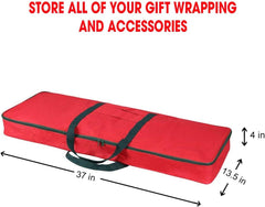 Christmas Wrapping Paper Storage Bag with Pockets - Durable Underbed Organizer (37” x 14” x 4”, Red, 600D Oxford Fabric)
