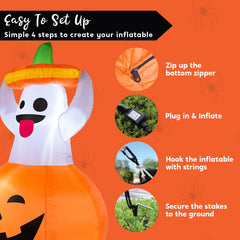 Light up your Halloween with these 5 FT Inflatable Pumpkin Ghosts! 🎃👻 Perfect for outdoor decorations! #HalloweenDecorations #SpookySeason