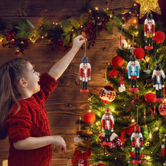 6-Piece Wooden Nutcracker Ornament Set, 5-Inch Mini King and Soldier Decorations for Holiday Cheer on Trees, Shelves, and Tables