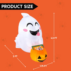 Enhance Your Halloween Decor with a 4.5 FT Inflatable Flying Ghost and Pumpkin Candy Basket - Ideal for Windows and Yards