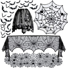 🕷️🕸️ Spook Up Your Halloween! 🎃 Grab our 5-Pack of Black Lace Tablecloth Runners with 36 Scary 3D Bats for the Ultimate Party Vibe! Perfect for your Fireplace & Decor! 🦇✨ #HalloweenDecor #SpookySeason