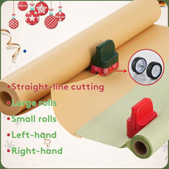 Effortless Gift Wrapping: 2-Piece Cutter Set with Replaceable Blades & 4 Wheels - Compact Tool in Green & Red