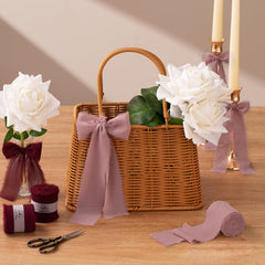 Burgundy Chiffon Ribbon - 2 Inches x 21 Yards - Perfect for Floral Arrangements, Gift Wrapping, Handmade Frayed Details, Weddings, and Holiday Decor