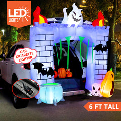 6 FT Halloween Inflatable Haunted Castle with Built-In LED Light 