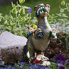 Dinosaur Eating Gnomes!  Yard Art 