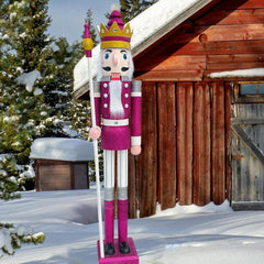 6-Foot Tall Life-Size Purple Glitter Wooden Nutcracker King Ornament with Scepter for Christmas, Events, and Weddings (Model K32)