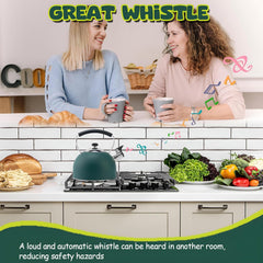 Whistle Your Way to Perfect Tea Time with Our Stylish 3 Quart Dark Green Stovetop Kettle! 🍵✨