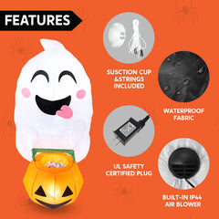 Enhance Your Halloween Decor with a 4.5 FT Inflatable Flying Ghost and Pumpkin Candy Basket - Ideal for Windows and Yards