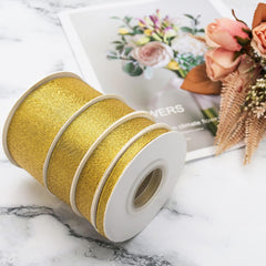 Metallic Gold Glitter Ribbon, 5/8" x 25 Yards - Perfect for Crafting, Sewing, Gift Wrapping, and Holiday Decorations