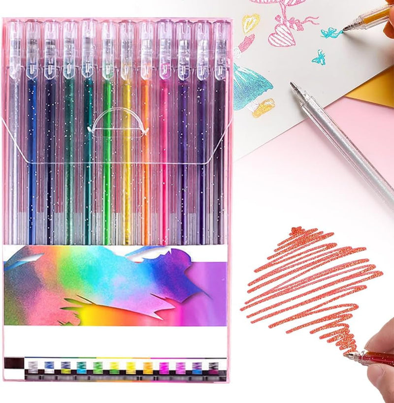 Vibrant Glitter Gel Pen Set - 12 Colorful Sparkle Markers for Writing, Scrapbooking, Coloring & Journaling - Perfect for Creative Projects!