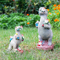 Dinosaur Eating Gnomes!  Yard Art 