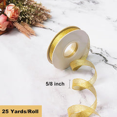 Metallic Gold Glitter Ribbon, 5/8" x 25 Yards - Perfect for Crafting, Sewing, Gift Wrapping, and Holiday Decorations