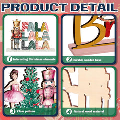 6-Piece Wooden Nutcracker Fairy Ballet Christmas Table Centerpiece Set with Mouse King Soldier Signs for Holiday Home Decor and Tiered Tray Display