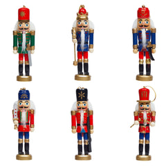 Set of 6 Rustic Wood Nutcracker Ornaments for Christmas Tree Decor, Featuring 6 Unique Designs (7.2 x 1.1 x 1.1 Inches)