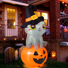 6 FT Inflatable Halloween Cat on Pumpkin - Ideal for Outdoor Decor and Halloween Celebrations with LED Lighting
