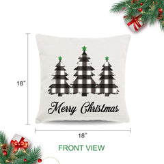 Christmas-Themed Throw Pillow Covers (18x18", Set of 4) - Farmhouse Style with Buffalo Plaid, Featuring Christmas Trees and Deer