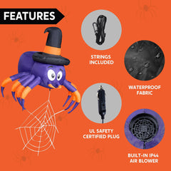 5 FT Halloween Inflatable Spider Decoration with Built-In LED Light 