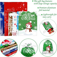 30PCS Christmas Drawstring Bags: Assorted Sizes Holiday Foil Wrapping Sacks Pouches Xmas Treat Bags Reusable Christmas Wrap Bag for Xmas Presents Party Favor