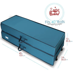 Christmas Wrapping Paper Storage Solution with Additional Storage Bins and Ribbon Organizer, Gift Wrap Organizer on Wheels - Accommodates Up to 30 Rolls of 40", Blue