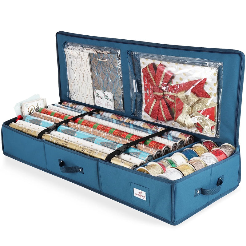Christmas Gift Wrap Storage Organizer with Interior Pockets - Accommodates Up to 22 Rolls of 40