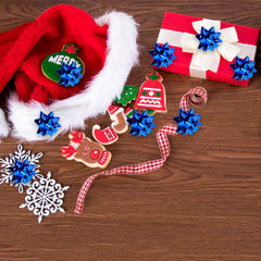 100-Piece Set of 1-Inch Blue Metallic Star Gift Bows - Adhesive Mini Bows for Holiday and Christmas Decoration and Gift Wrapping