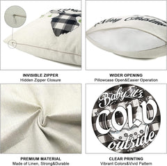 Christmas-Themed Throw Pillow Covers (18x18", Set of 4) - Farmhouse Style with Buffalo Plaid, Featuring Christmas Trees and Deer