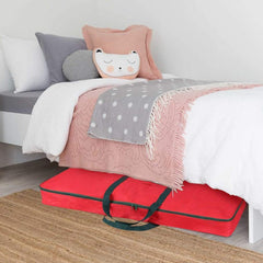 Christmas Wrapping Paper Storage Bag with Pockets - Durable Underbed Organizer (37” x 14” x 4”, Red, 600D Oxford Fabric)