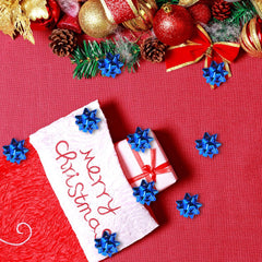 100-Piece Set of 1-Inch Blue Metallic Star Gift Bows - Adhesive Mini Bows for Holiday and Christmas Decoration and Gift Wrapping