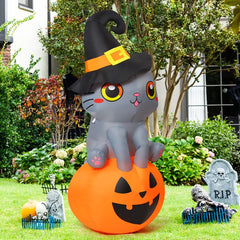 6 FT Inflatable Halloween Cat on Pumpkin - Ideal for Outdoor Decor and Halloween Celebrations with LED Lighting