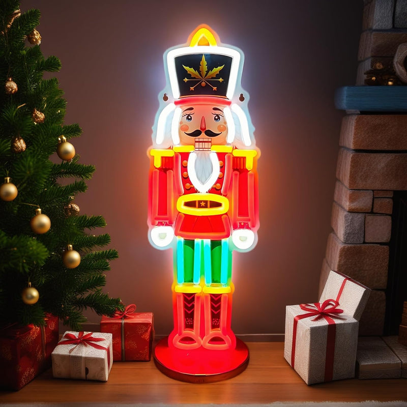 Christmas Nutcracker Neon Sign - UV Printed LED Wall and Table Decor, USB Powered, Perfect for Holiday Settings, 16.9 x 6.1 Inches