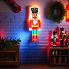 Christmas Nutcracker Neon Sign - UV Printed LED Wall and Table Decor, USB Powered, Perfect for Holiday Settings, 16.9 x 6.1 Inches