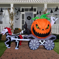 "Spooky 8 FT Inflatable Grim Reaper Driving Pumpkin Carriage with LED Lights! Perfect for Halloween Yard Decor 👻🎃 #HalloweenDecor #InflatableDecor"