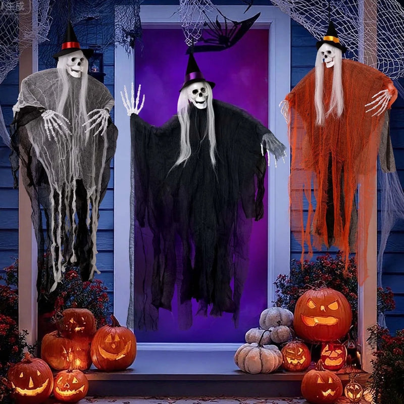 Enhance Your Halloween Decor with a Set of 3 Hanging Ghosts for a Spooky Atmosphere