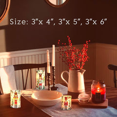 Nutcracker-Themed Flameless LED Candles with Remote Timer - Battery Operated Real Wax Pillar Set of 3 for Holiday Decor and Gift Giving
