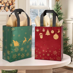 16 Pack Medium Christmas Gift Bags with Tissue Paper - Reusable Holiday Tote Bags with Handles for Perfect Gift Wrapping!