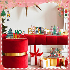 6-Piece Wooden Nutcracker Fairy Ballet Christmas Table Centerpiece Set with Mouse King Soldier Signs for Holiday Home Decor and Tiered Tray Display