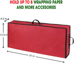 Wrapping Paper Storage Organizer for 30-Inch Rolls | Under Bed Gift Wrap Holder | Dimensions: 31” x 13.5” x 4.5” | Made from Durable 600D Oxford Fabric | Features Pockets for Ribbons, Bows, and Accessories (Red)