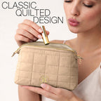 Stylish Camel Quilted Travel Pouch – Your Perfect Organizer for Cosmetics and Essentials