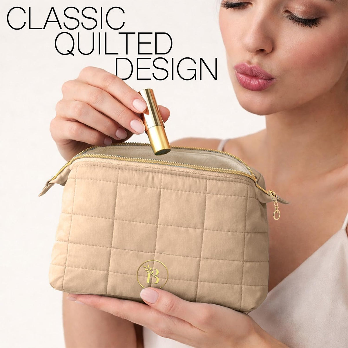 Stylish Camel Quilted Travel Pouch – Your Perfect Organizer for Cosmetics and Essentials