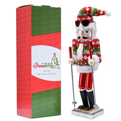 Ornativity Wooden Nutcracker - Christmas Skier in Red and Green